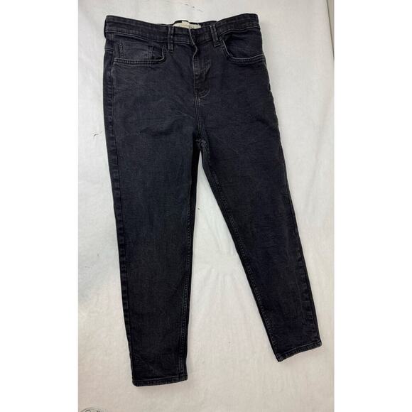 Tapered Jeans Black High Rise Ankle Length Crop Denim Pants - Size 34 * 26 - Picture 1 of 9